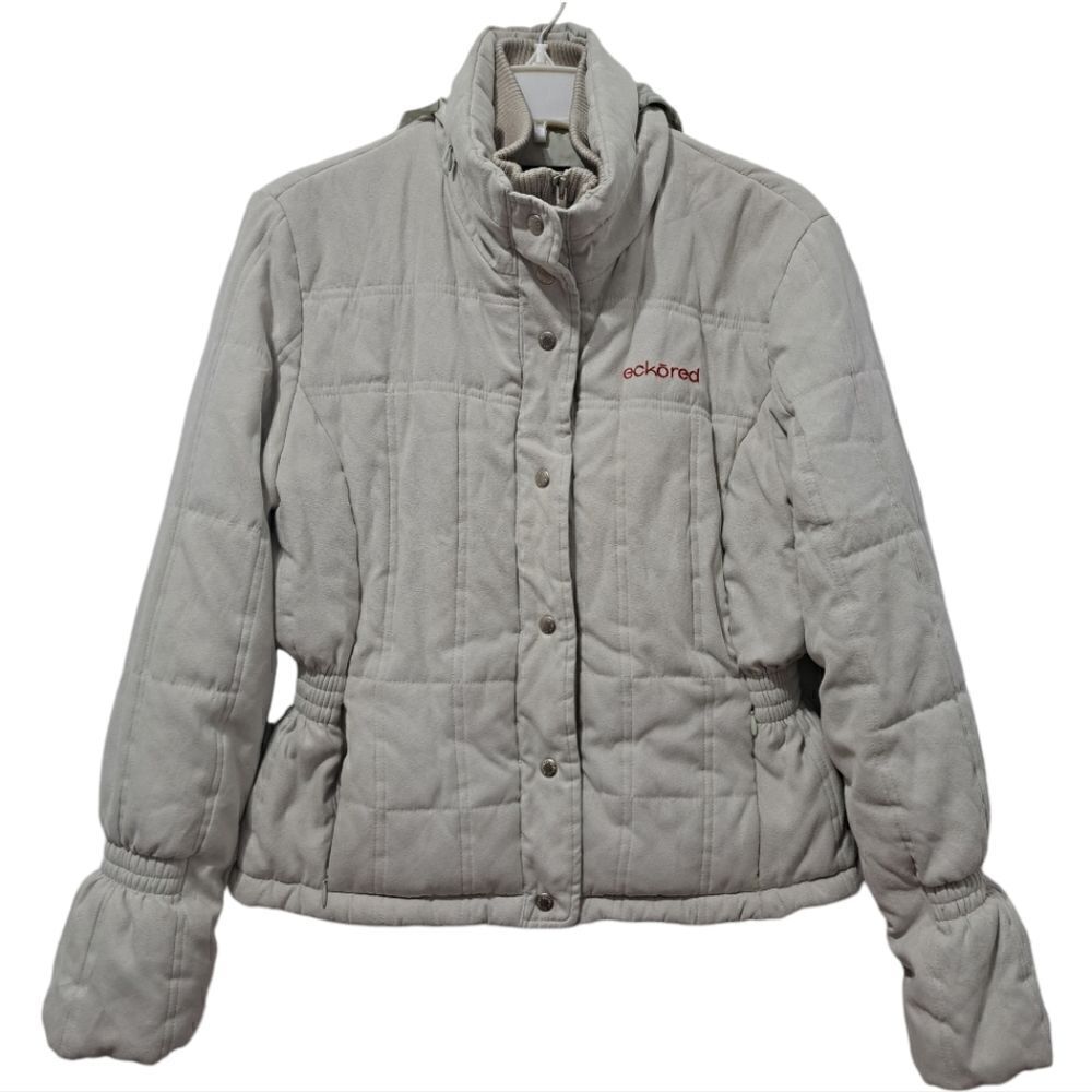 Vintage Eckored Women's Puffer Coat With Hoodie Medium Beige